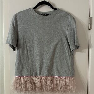 Lea & Viola Heather Gray Top with Pink Feather Detail